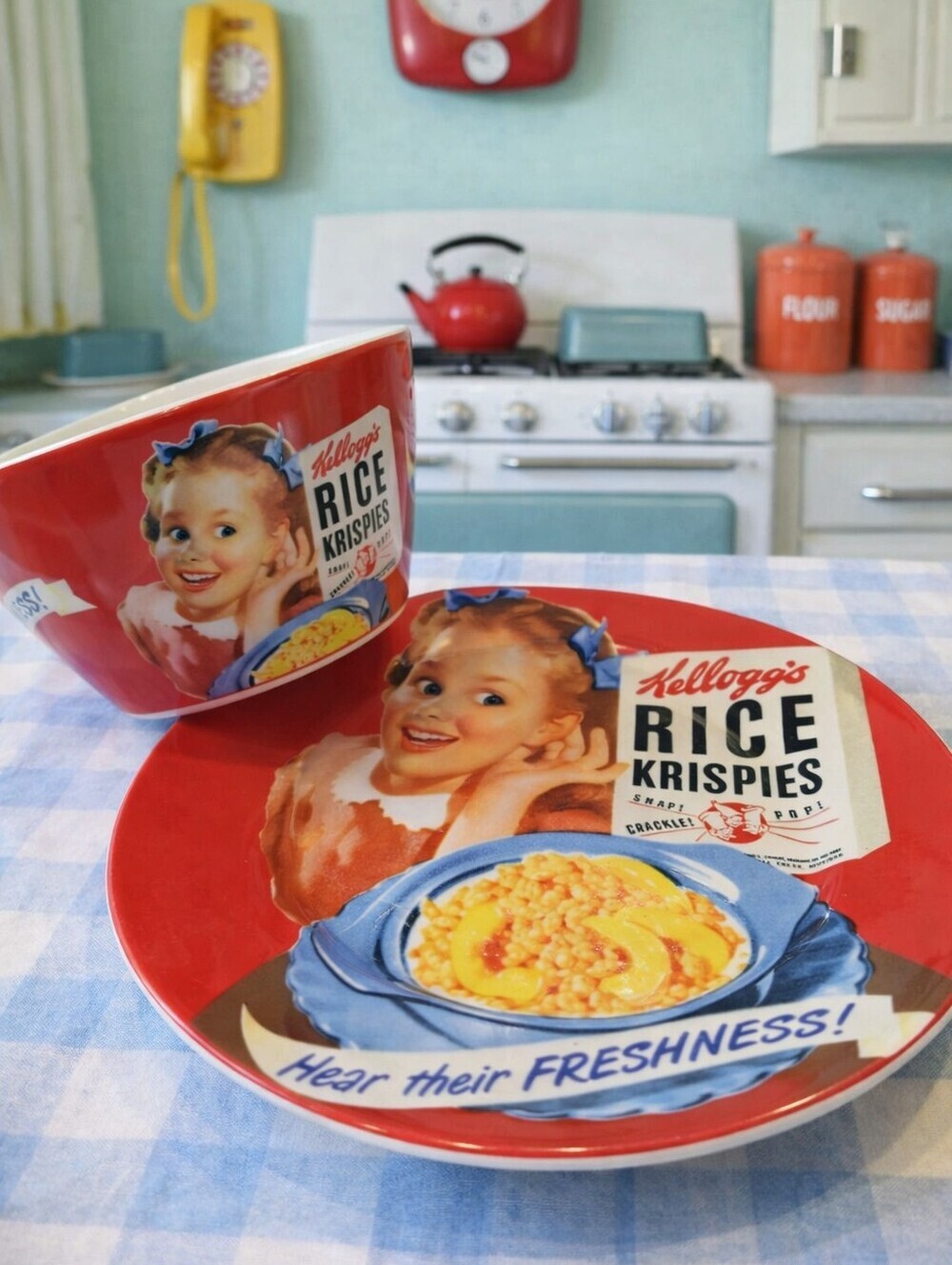 Kellogg's Rice Krispies Vintage Red Cereal Bowl & Plate Set